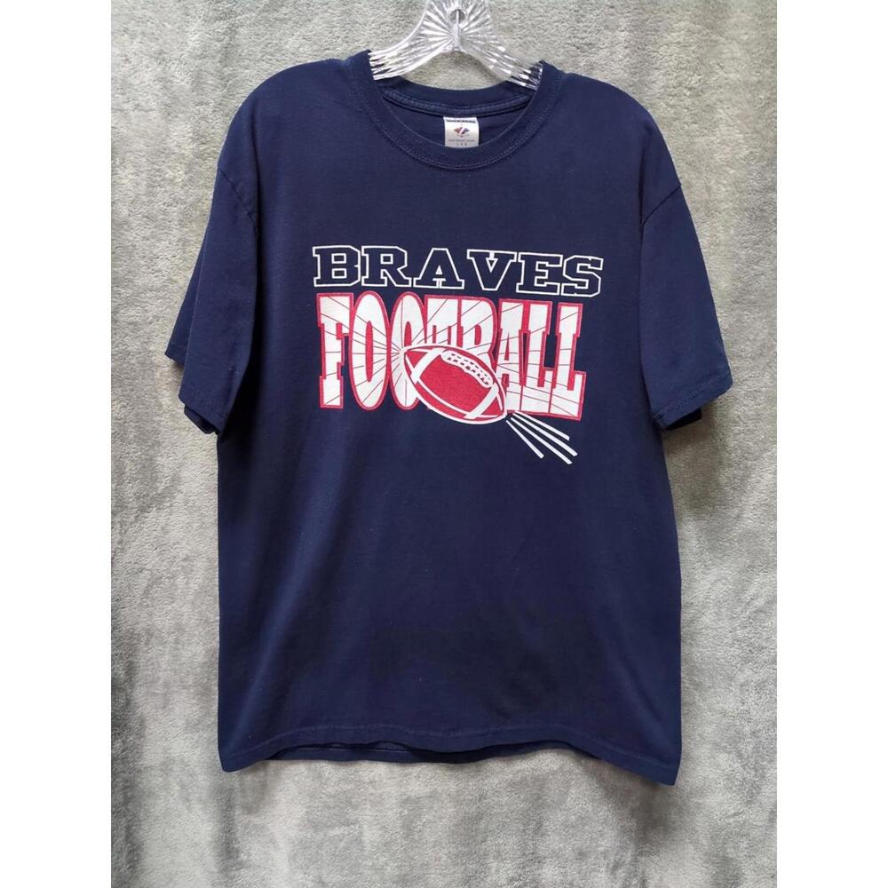 Braves Football Graphic‎ Tee Mens Large Short Sleeve Navy Blue Crew Neck Shirt